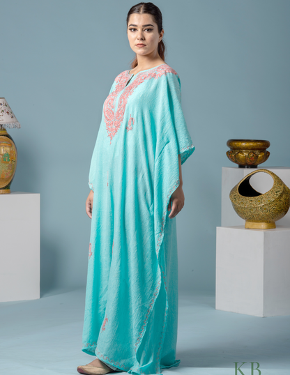 Badaam Posh Sea Green Embroidered Kaftan - Kashmir Box