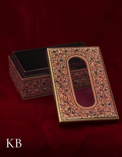 Kashmiri Papier Mâché Tissue Box – Hand-Painted Floral Design | Artisan-Made | Handcrafted Heritage