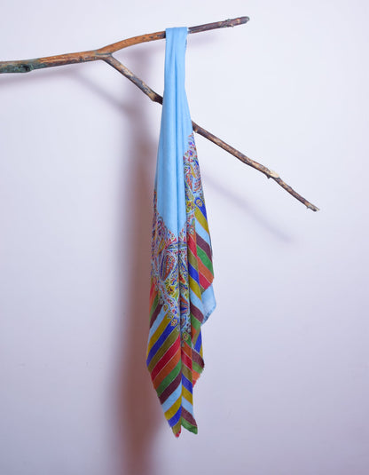 Cloudy Blue Kani Pattern Handwoven Detailed Embroidered Cashmere Pashmina Shawl - Kashmir Box