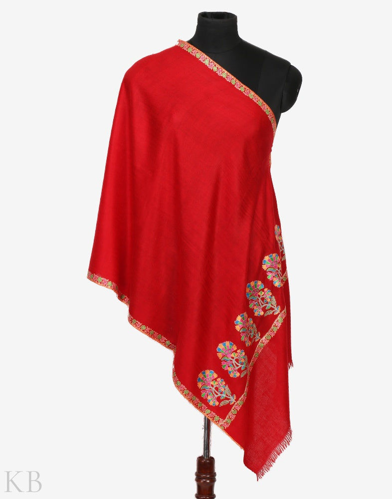 Palla Embroidered Red Pashmina Stole - KashmirBox.com