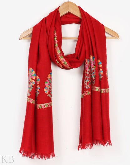 Palla Embroidered Red Pashmina Stole - KashmirBox.com