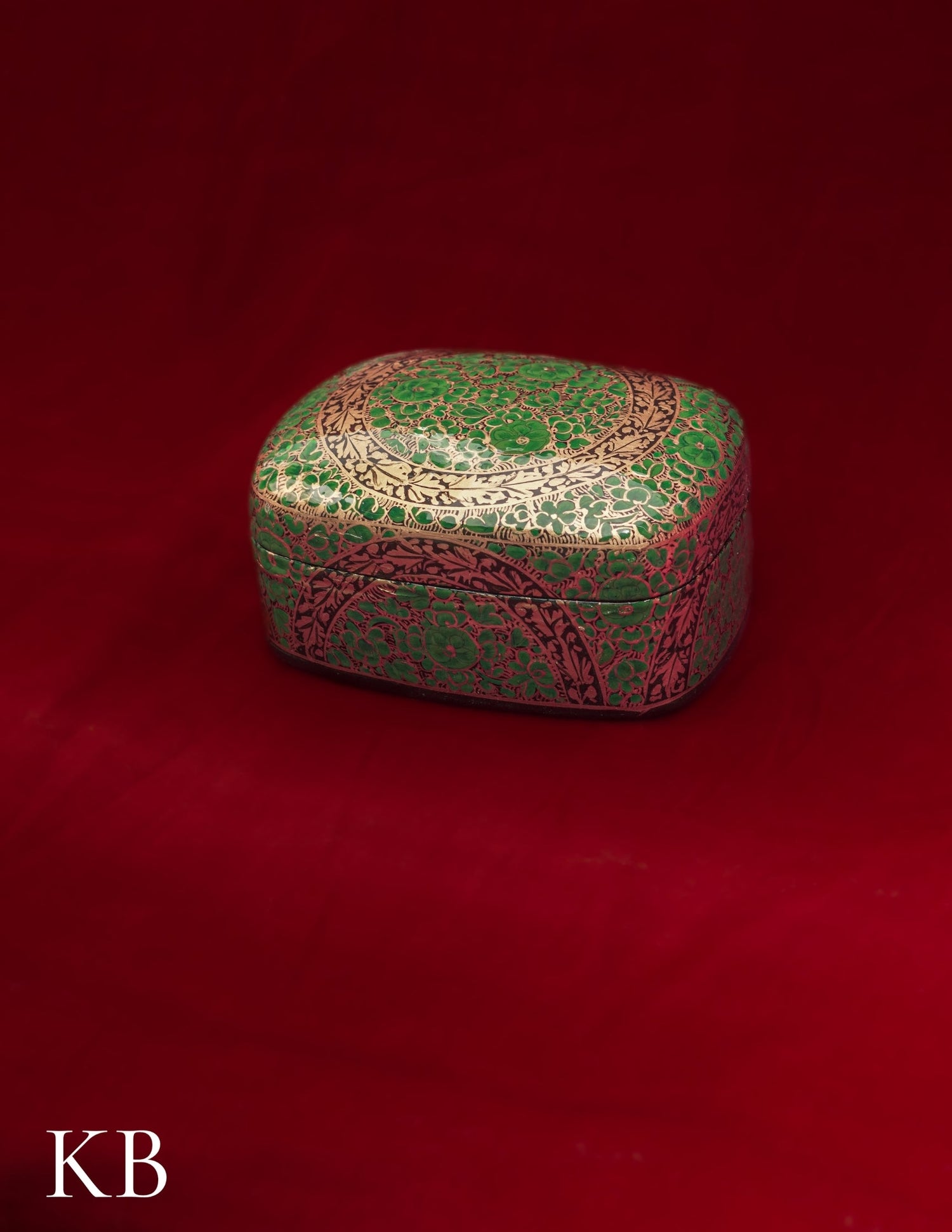 Kashmiri Papier Mâché Rectangular Curved Box (Green) | Artisan-Made | Handcrafted Heritage