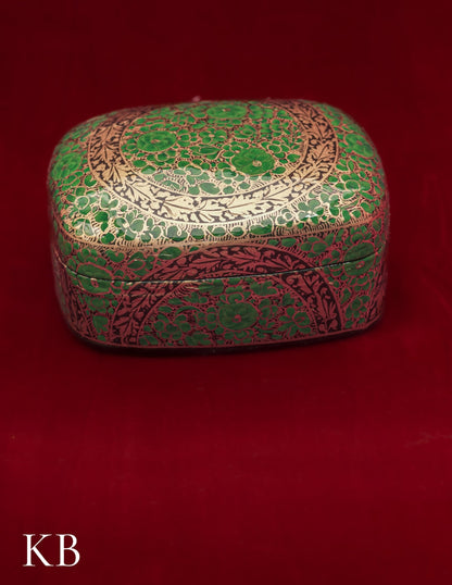 Kashmiri Papier Mâché Rectangular Curved Box (Green) | Artisan-Made | Handcrafted Heritage