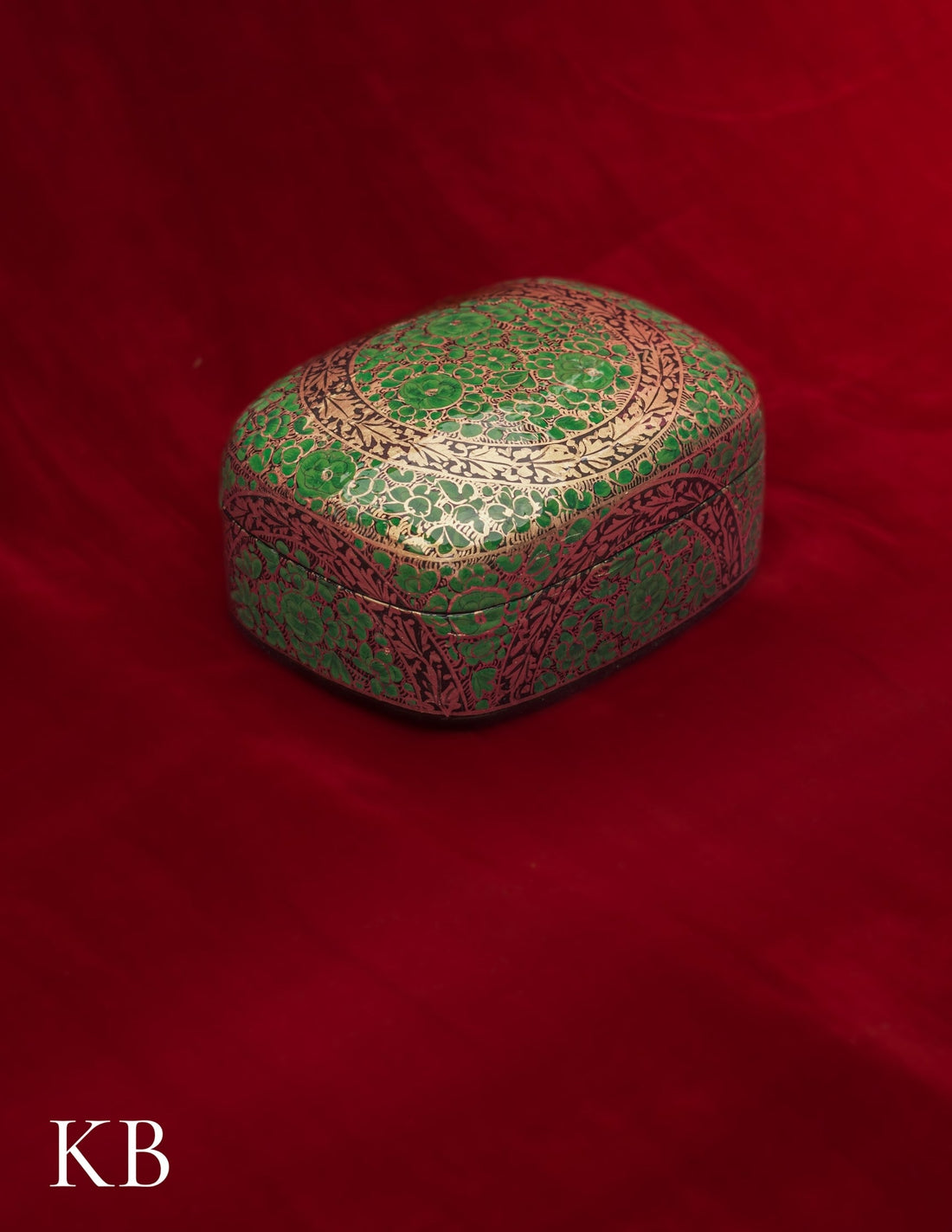 Kashmiri Papier Mâché Rectangular Curved Box (Green) | Artisan-Made | Handcrafted Heritage