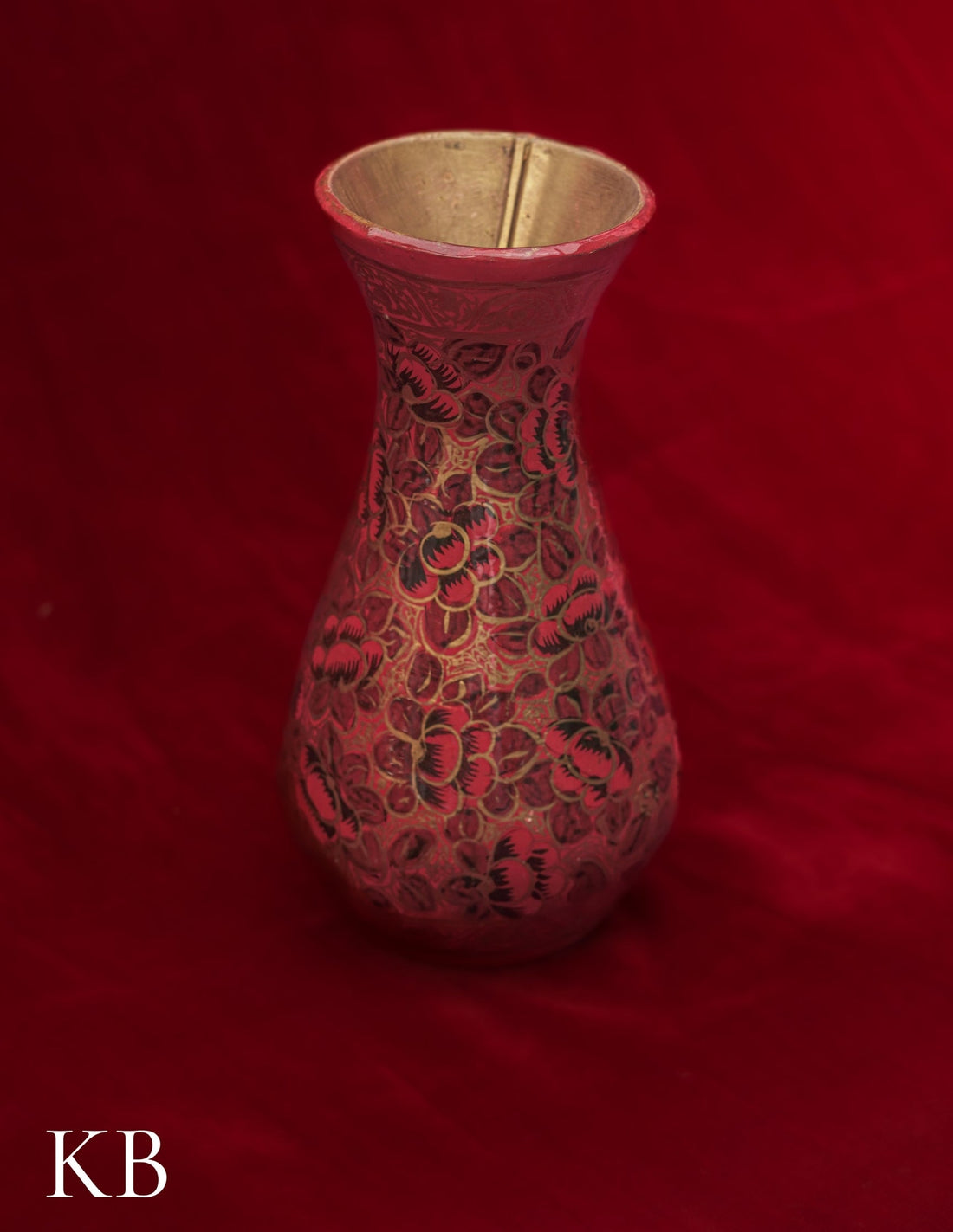 Kashmiri Papier Mâché Flower Vase – Hand-Painted Red Floral (5 Inch) | Artisan-Made | Handcrafted Heritage