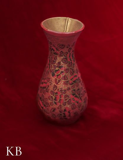 Kashmiri Papier Mâché Flower Vase – Hand-Painted Red Floral (5 Inch) | Artisan-Made | Handcrafted Heritage