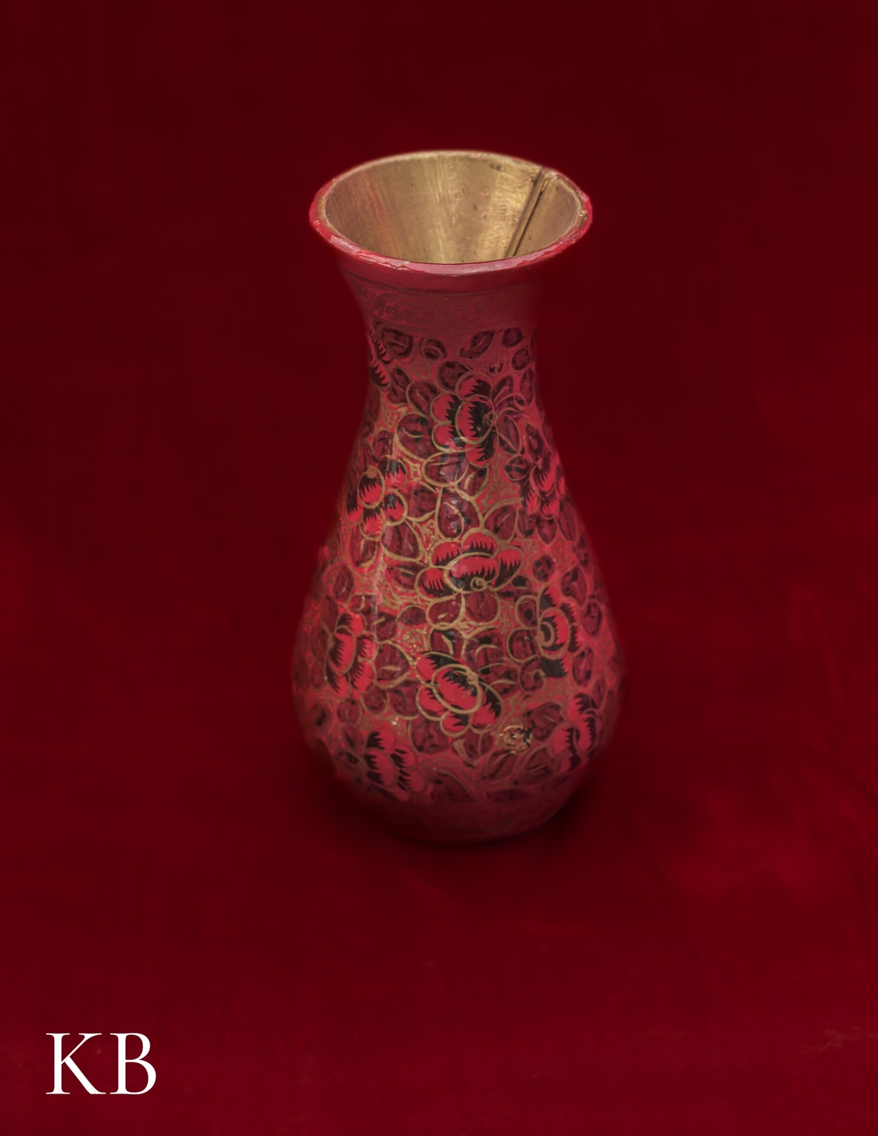 Kashmiri Papier Mâché Flower Vase – Hand-Painted Red Floral (5 Inch) | Artisan-Made | Handcrafted Heritage