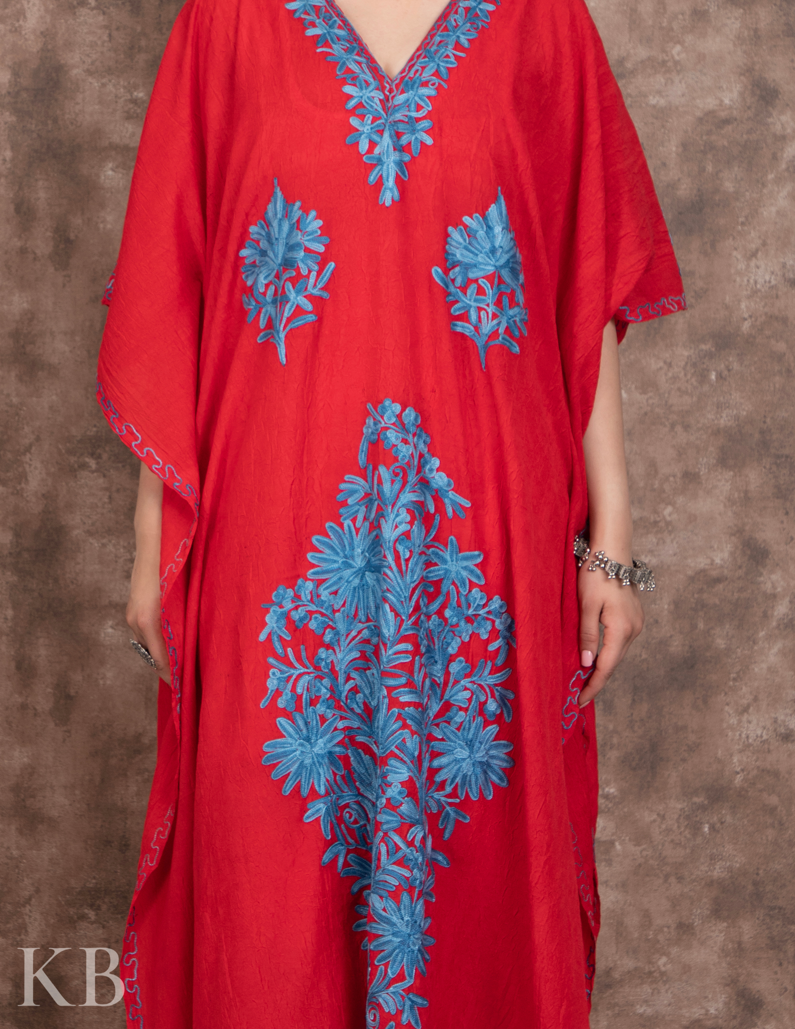 Gul E Aqhawaan Aari Embroidered Cotton Kaftan - Kashmir Box