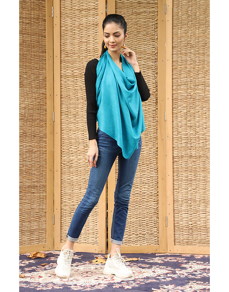 Ocean Blue Solid Cashmere Stole - KashmirBox.com