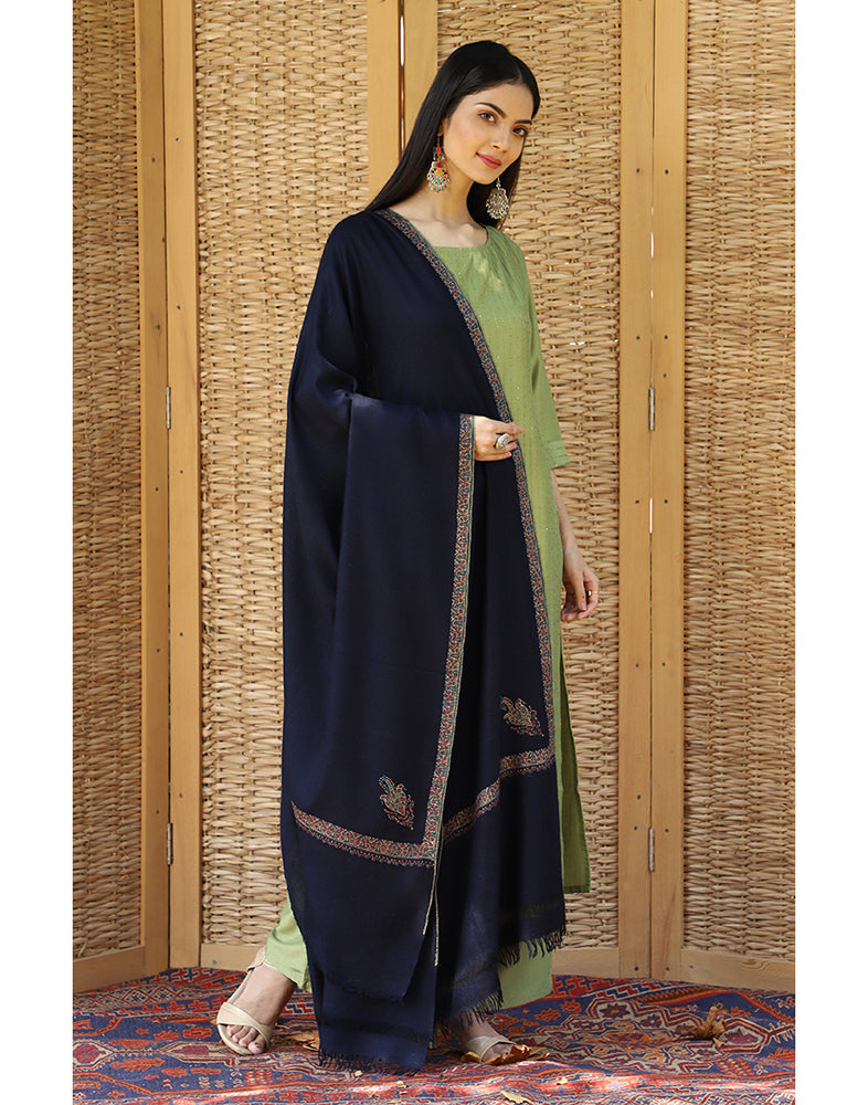 Deep Blue Hashidaar Pashmina Shawl - KashmirBox.com