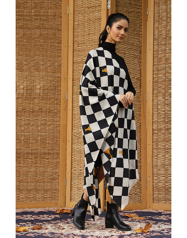 Hand Painting Chess Design Stole - KashmirBox.com