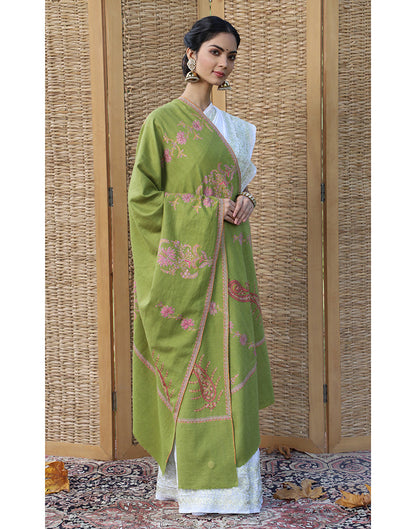 Sheen Green GI Embroidered Cashmere Shawl - KashmirBox.com