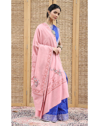 Baby Pink GI Embroidered Cashmere Shawl - KashmirBox.com