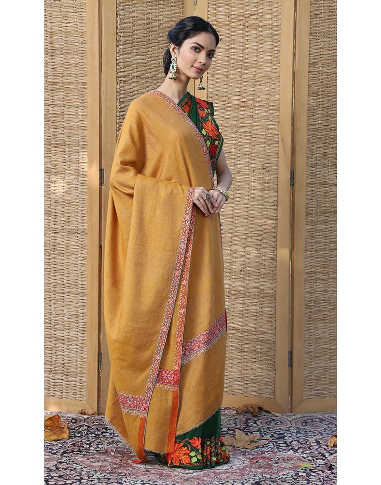 Mustard GI Neemdor Cashmere Shawl - KashmirBox.com