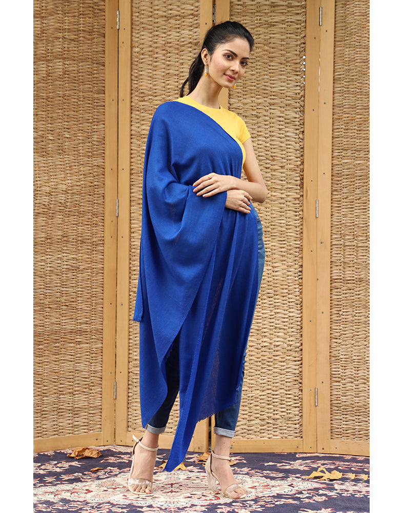 Royal Blue Solid Cashmere Stole - KashmirBox.com