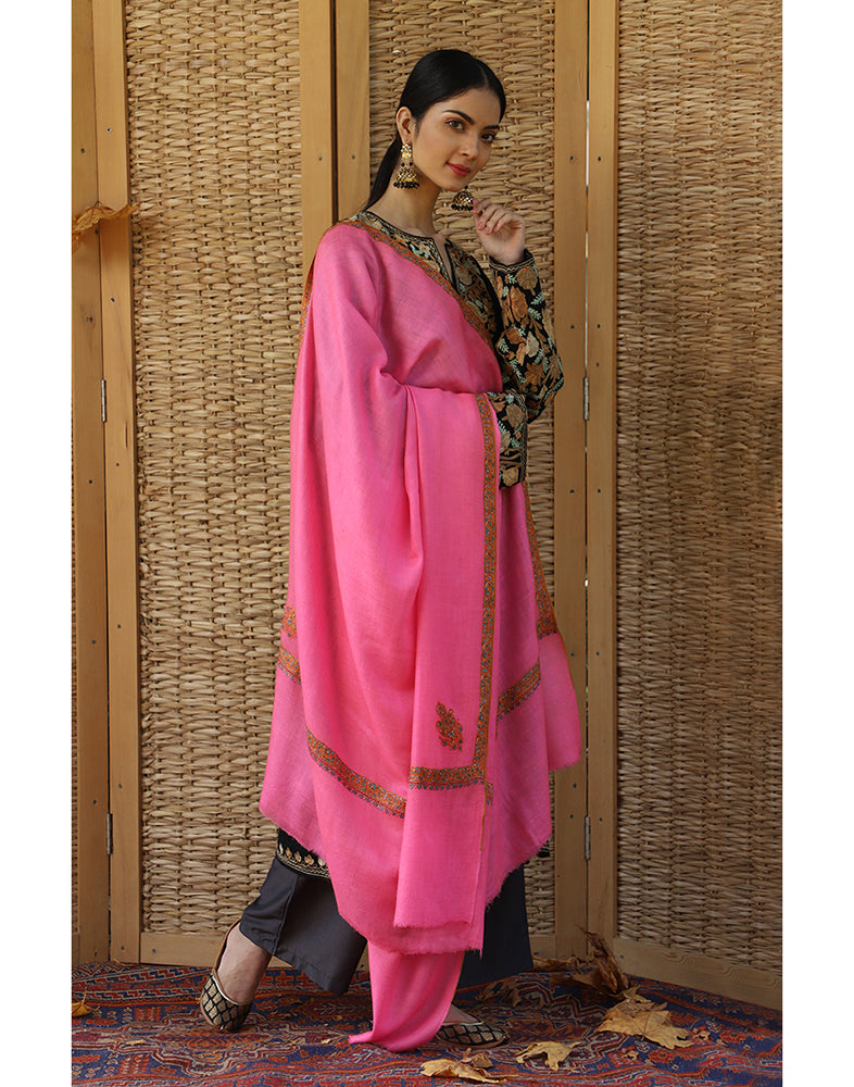 Pink Hashidaar Sozni Pashmina Shawl - KashmirBox.com