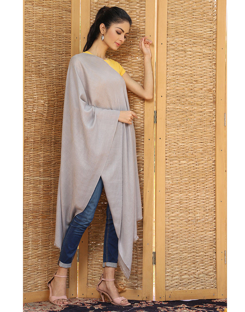 Grey Solid Cashmere Stole - KashmirBox.com