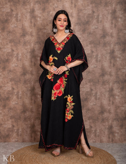 Elegant Black Aari Work Kaftan - Kashmir Box