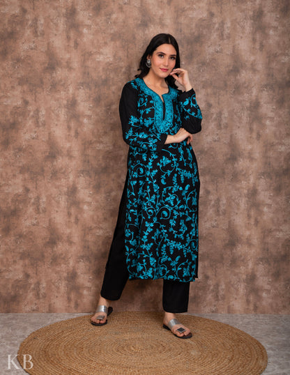 Sea Green Aari Embroidered Summer Suit - Kashmir Box