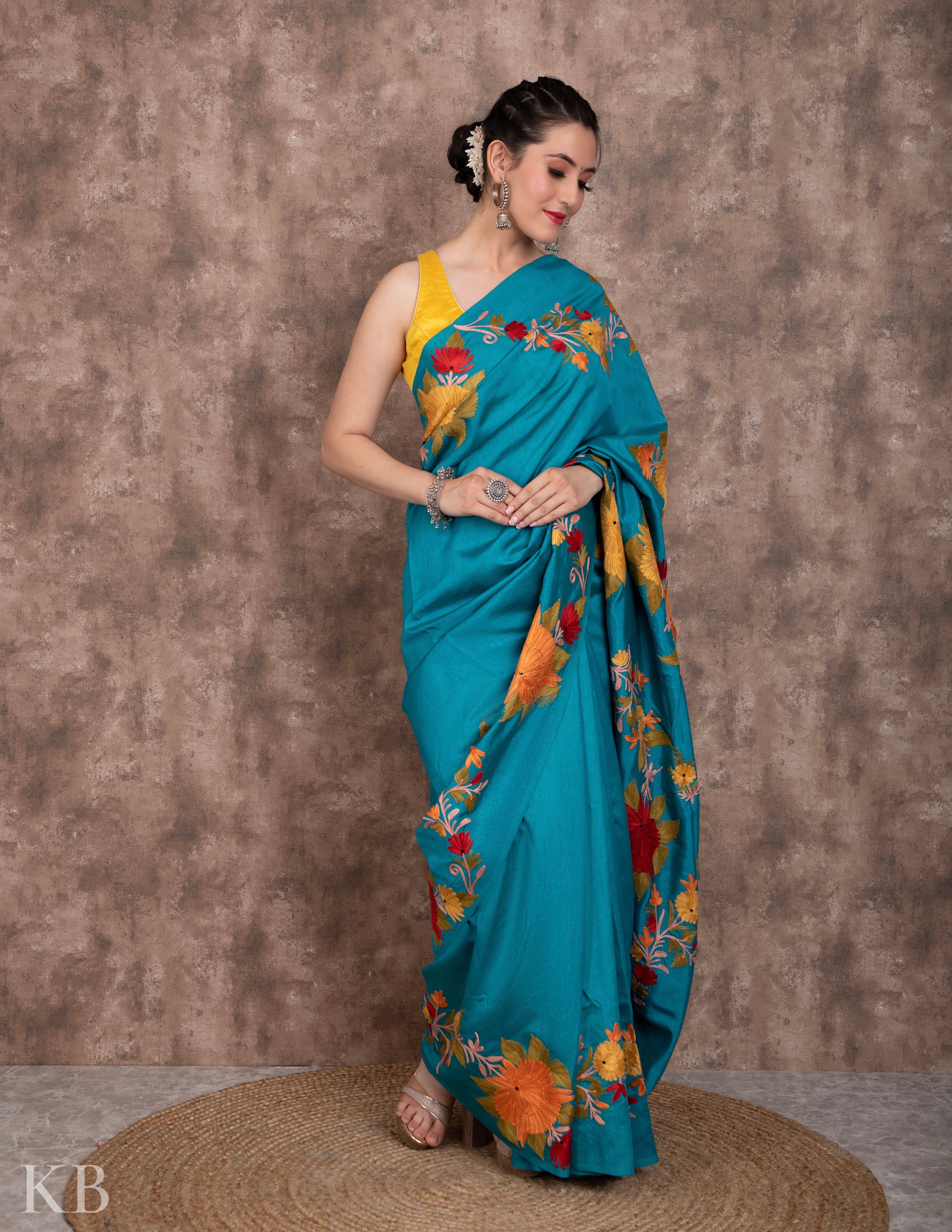 Aftab Gardaan Aari Embroidered Silk Saree - Kashmir Box