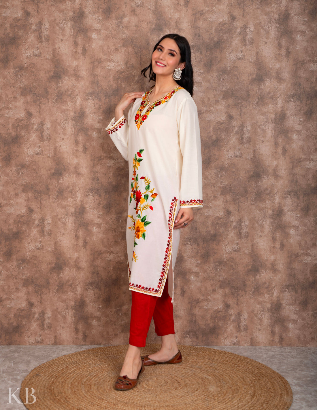 Sunflower Sprout Aari Embroidered Cotton Kurti