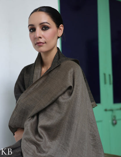 Grey-Olive Black Handwoven Reversible Cashmere Pashmina Stole