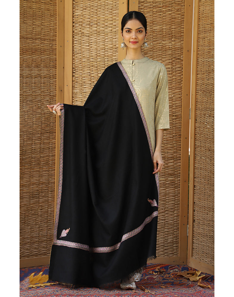 Surmayi Sozni Hashidaar Pashmina Shawl - KashmirBox.com