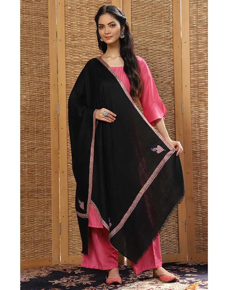 Black Hashidaar Pashmina Stole - KashmirBox.com