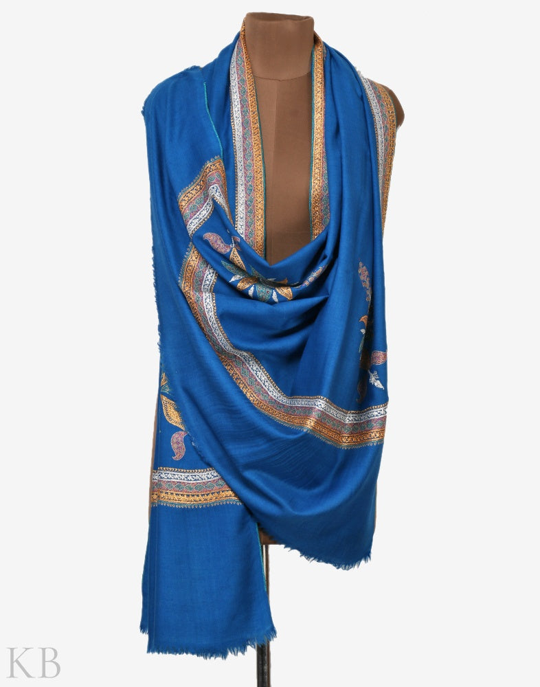 Cobalt Blue Embroidered Cashmere Shawl - Kashmir Box