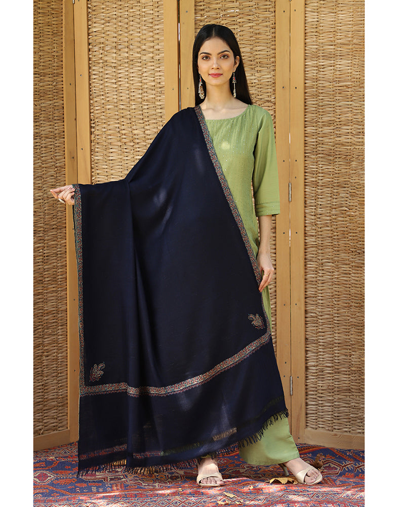 Deep Blue Hashidaar Pashmina Shawl - KashmirBox.com