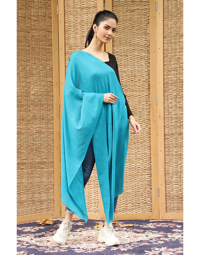 Ocean Blue Solid Cashmere Stole - KashmirBox.com