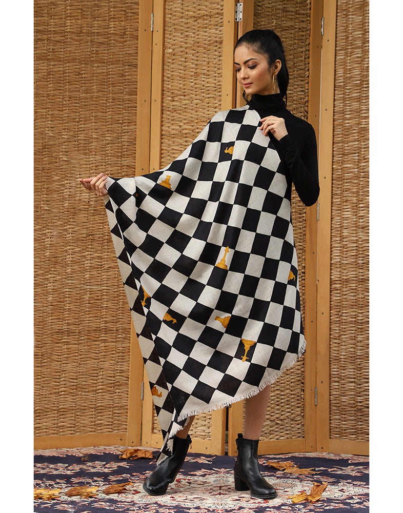 Hand Painting Chess Design Stole - KashmirBox.com