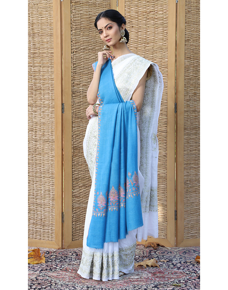 Sky Blue GI Dordaar Cashmere Shawl - KashmirBox.com