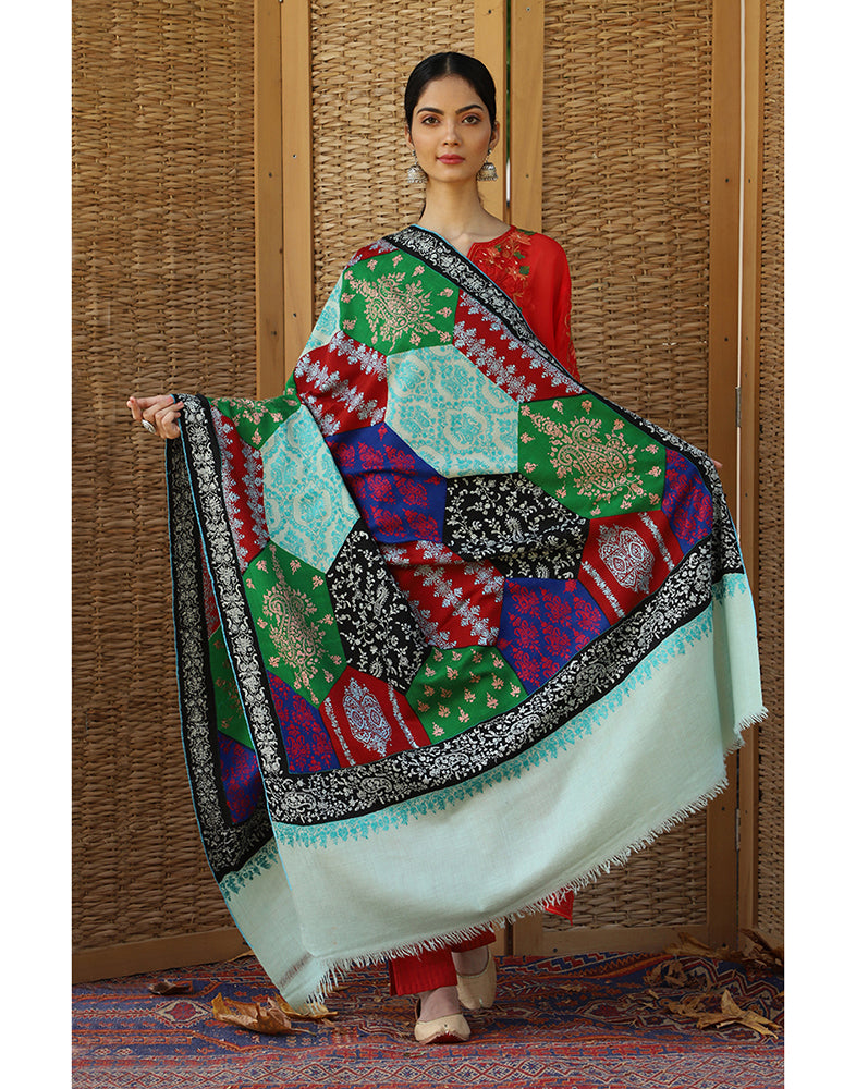 Dhanak Football Design Sozni Pashmina Shawl - KashmirBox.com