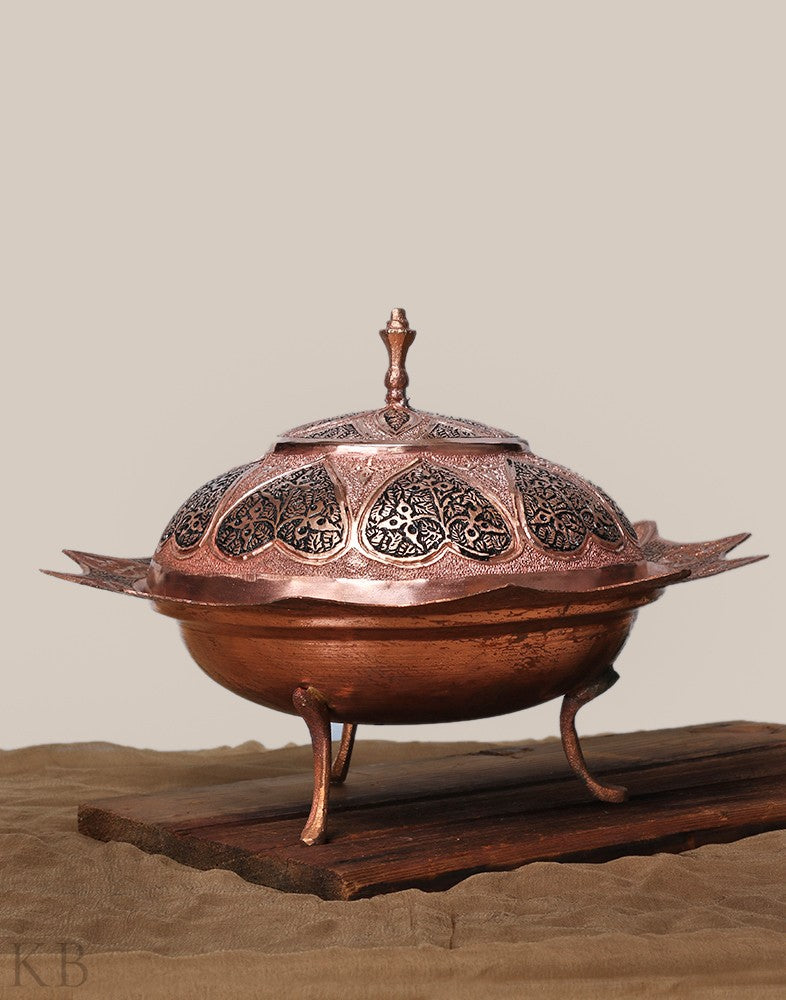 Heart Designed Copper Dry Fruit Bowl - KashmirBox.com