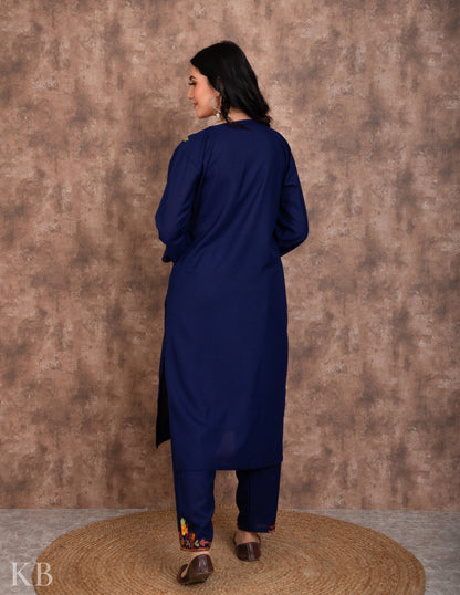 Floral Aari Dark Blue Cotton Suit - Kashmir Box