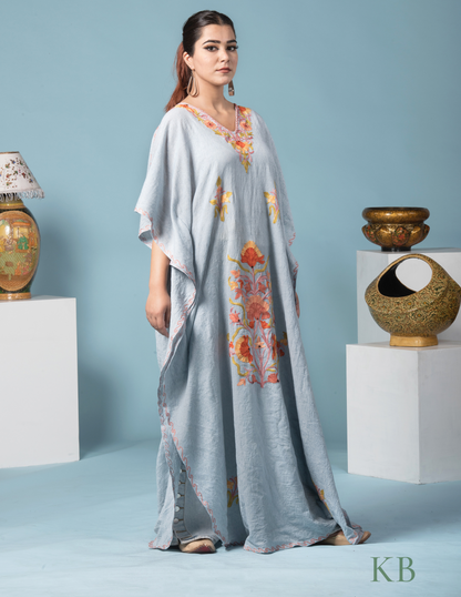 Grey Sunflower Arri Embroidered Kaftan - Kashmir Box