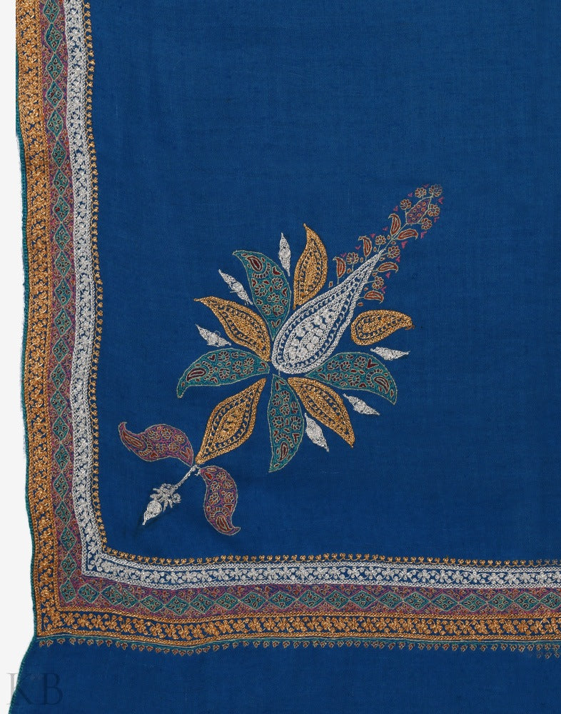 Cobalt Blue Embroidered Cashmere Shawl - Kashmir Box