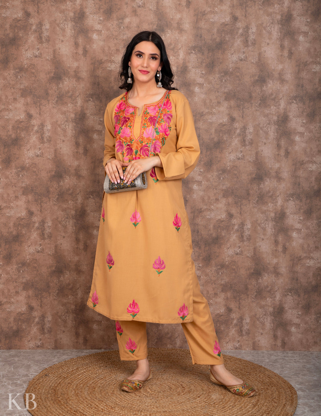 Neck Embroidered Fawn Summer Suit - Kashmir Box