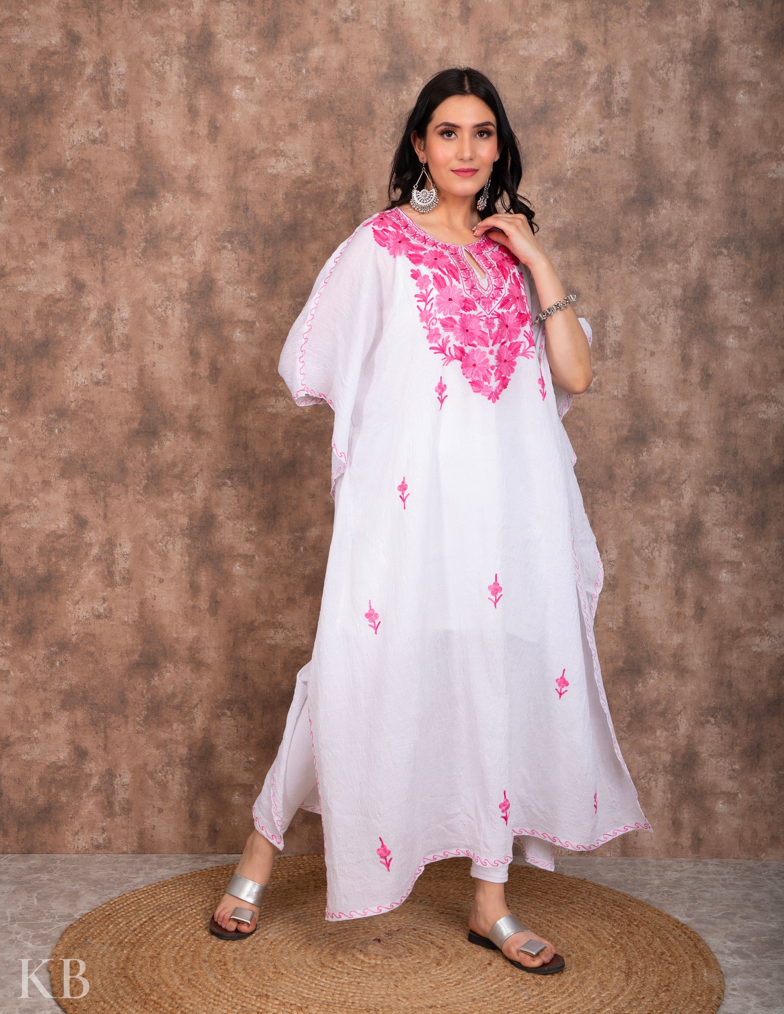 Gulaab Naal White Embroidered Kaftan