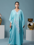 Blue Grey Aari Embroidered Cotton Kaftan - Kashmir Box