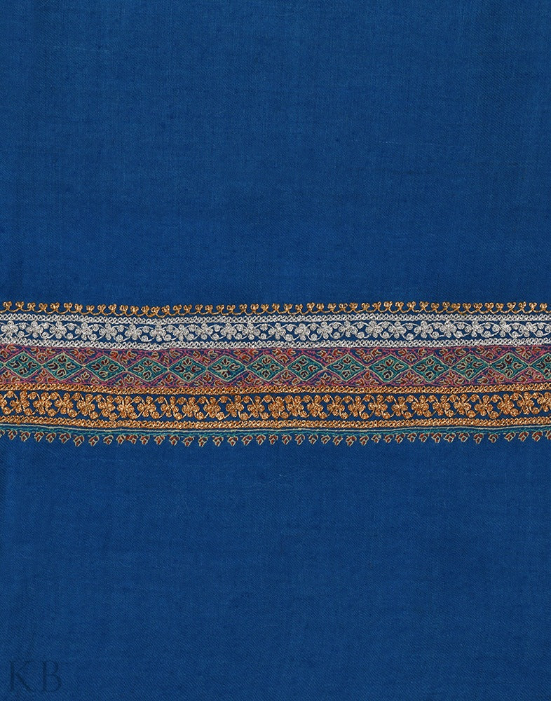 Cobalt Blue Embroidered Cashmere Shawl - Kashmir Box