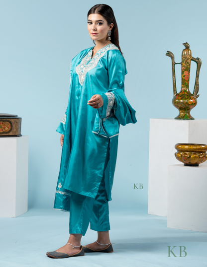 Khushi Tilla Embroidered Sky Blue Silk Suit with 2.5 Meters Dupatta - Kashmir Box