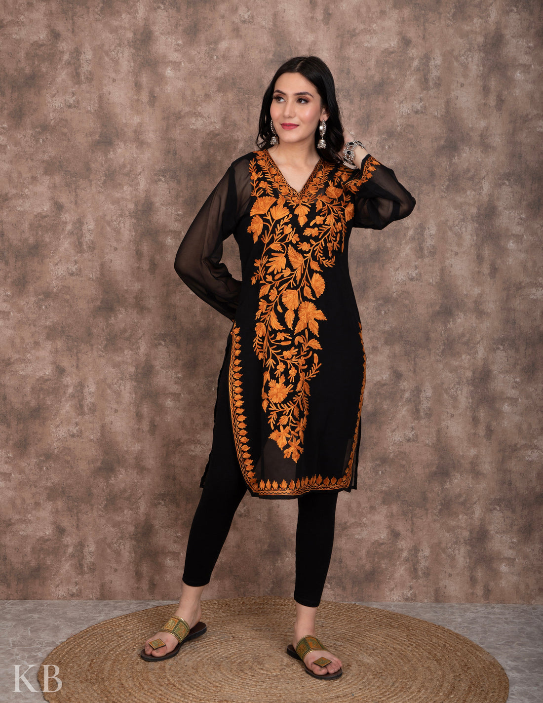 Black Aari Embroidered Georgette Kurti