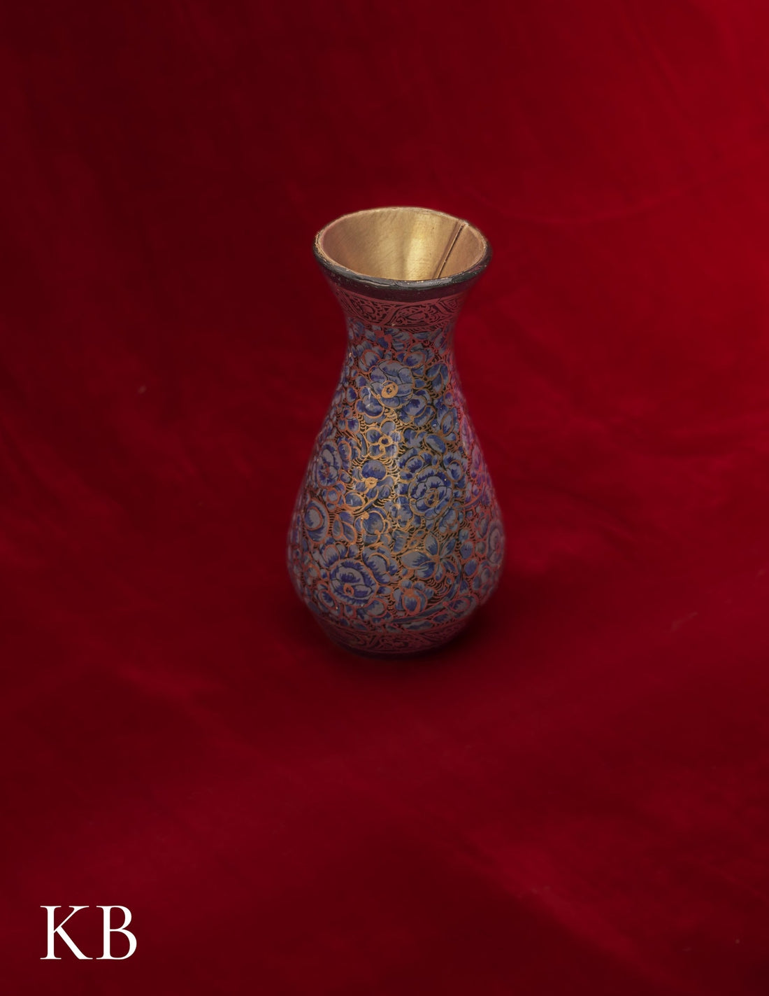 Kashmiri Papier Mâché Flower Vase – Hand-Painted Blue Floral (5 Inch) | Artisan-Made | Handcrafted Heritage