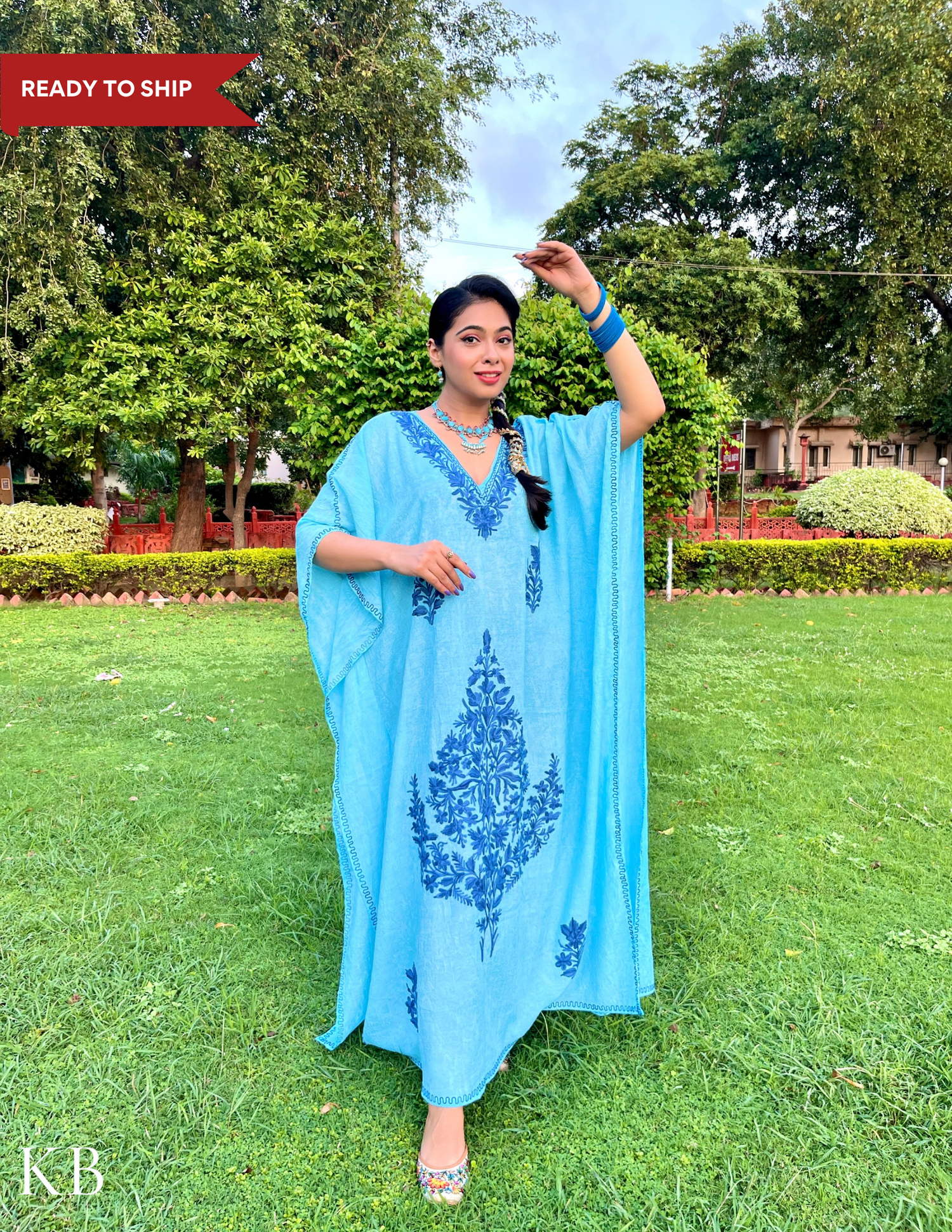 Wast E Chinar Aari Embroidered Summer Cotton Kaftan - Kashmir Box