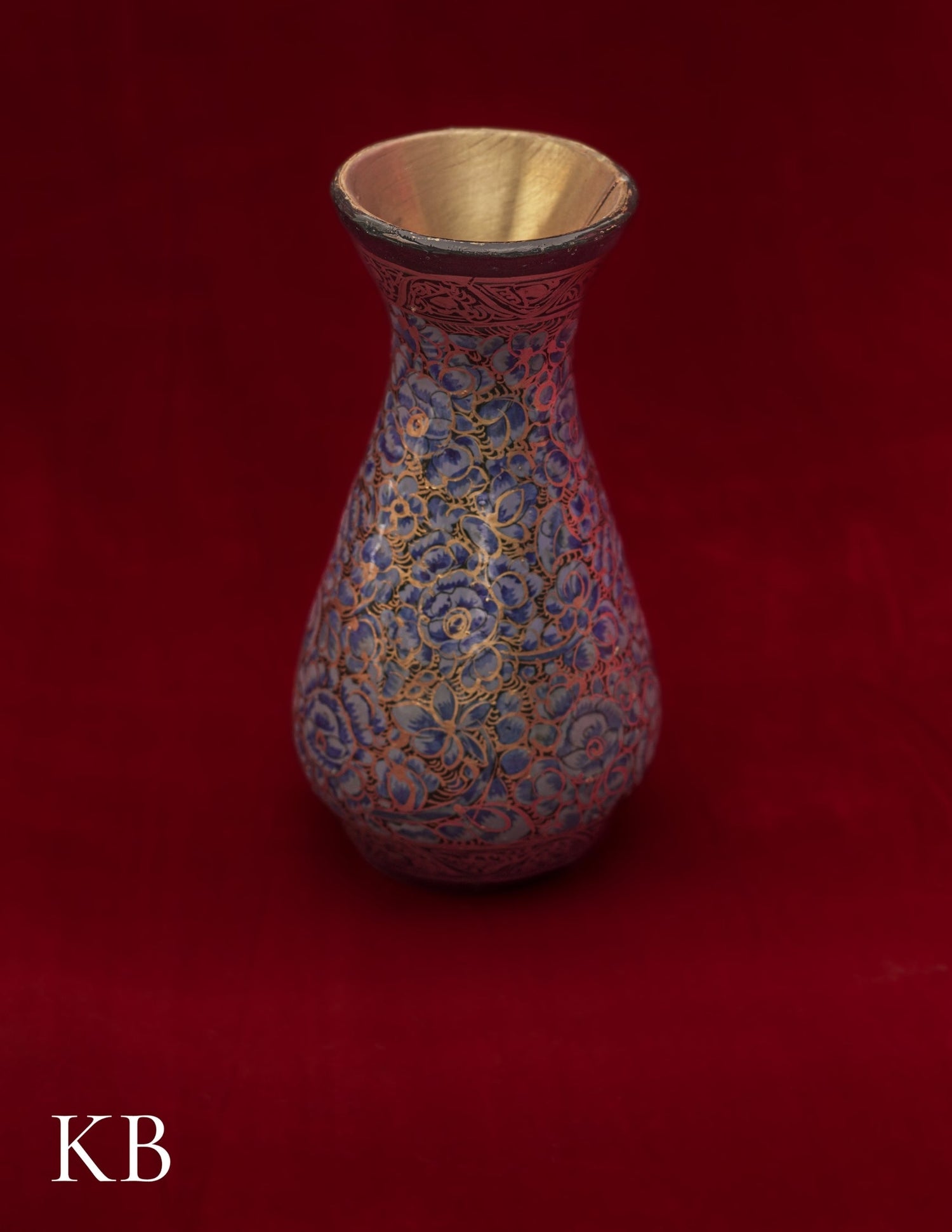 Kashmiri Papier Mâché Flower Vase – Hand-Painted Blue Floral (5 Inch) | Artisan-Made | Handcrafted Heritage
