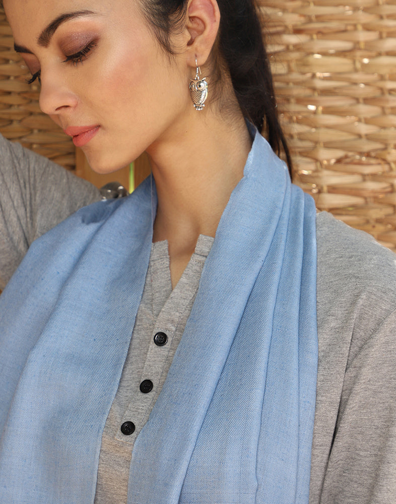 Light Blue Solid Cashmere Scarf - KashmirBox.com