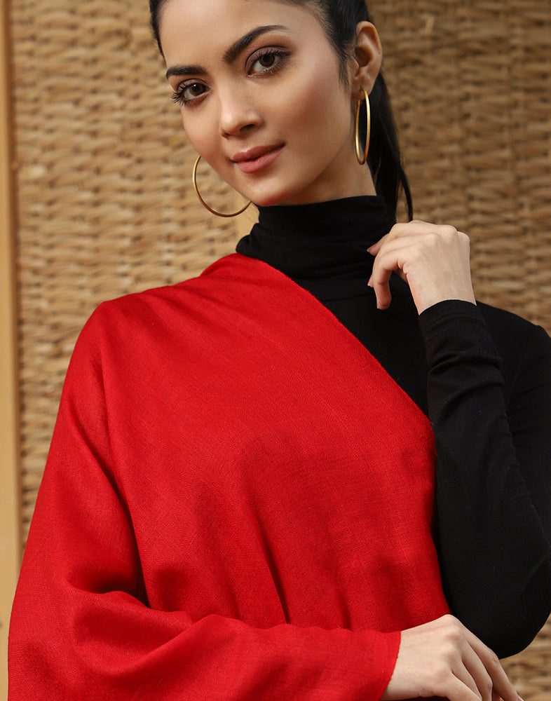 Pure Cashmere Pashmina Red Stole - KashmirBox.com