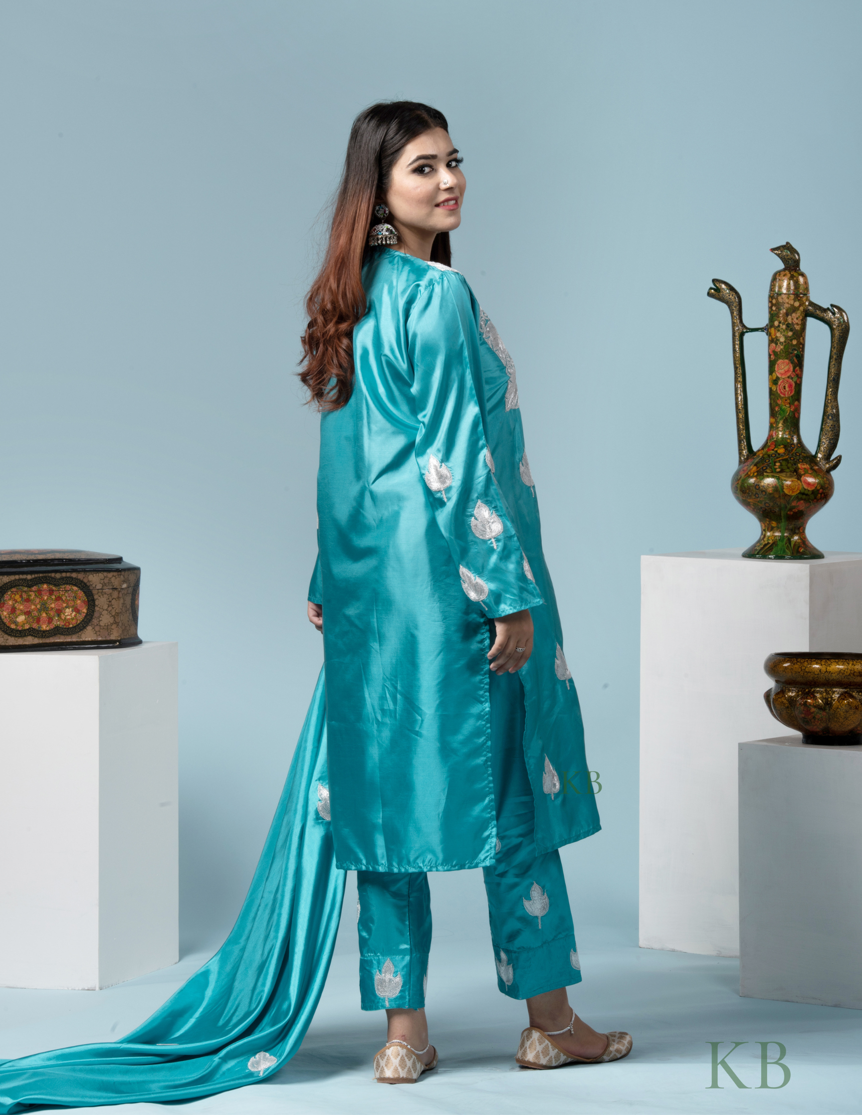 Inara Tilla Embroidered Sky Blue Silk Suit with 2.5 Meters Dupatta - Kashmir Box